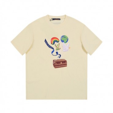 루이비통 남성 아이보리 크루넥 반팔티 - Louis vuitton Mens Ivory Short sleeved T