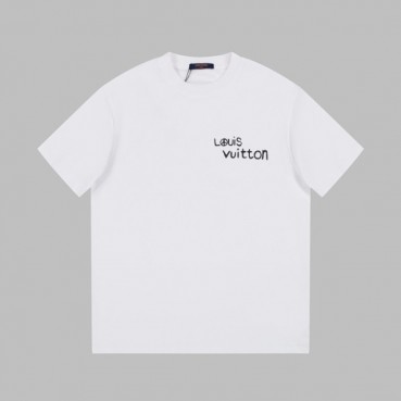 루이비통 남성 화이트 크루넥 반팔티 - Louis vuitton Mens White Short sleeved T