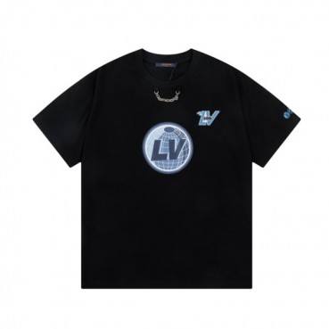 루이비통 남성 블랙 크루넥 반팔티 - Louis vuitton Mens Black Short sleeved T