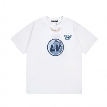 루이비통 남성 화이트 크루넥 반팔티 - Louis vuitton Mens White Short sleeved T