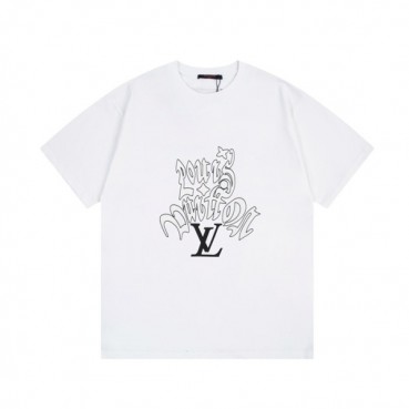 루이비통 남성 화이트 크루넥 반팔티 - Louis vuitton Mens White Short sleeved T