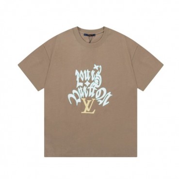 루이비통 남성 카멜 크루넥 반팔티 - Louis vuitton Mens Camel Short sleeved T