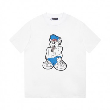 루이비통 남성 화이트 크루넥 반팔티 - Louis vuitton Mens White Short sleeved T