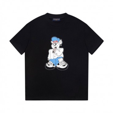 루이비통 남성 블랙 크루넥 반팔티 - Louis vuitton Mens Black Short sleeved T