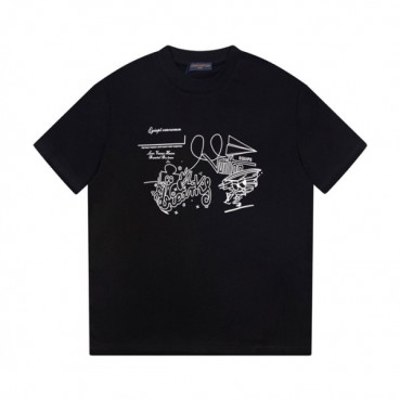 루이비통 남성 블랙 크루넥 반팔티 - Louis vuitton Mens Black Short sleeved T