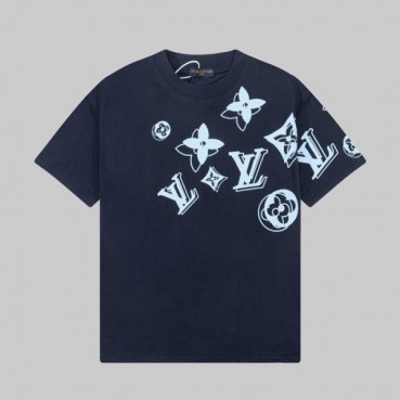 루이비통 남성 네이비 크루넥 반팔티 - Louis vuitton Mens Navy Short sleeved T