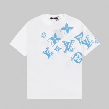 루이비통 남성 화이트 크루넥 반팔티 - Louis vuitton Mens White Short sleeved T