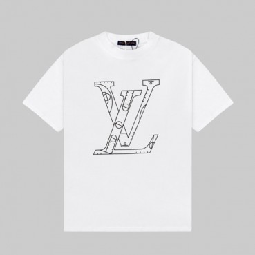 루이비통 남성 화이트 크루넥 반팔티 - Louis vuitton Mens White Short sleeved T