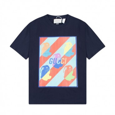 구찌 남/녀 네이비 크루넥 반팔티 - Gucci Unisex Navy Short sleeved T