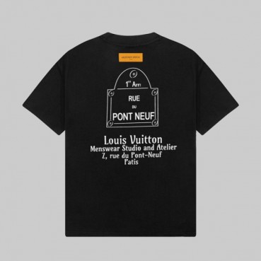 루이비통 남성 블랙 크루넥 반팔티 - Louis vuitton Mens Black Short sleeved T