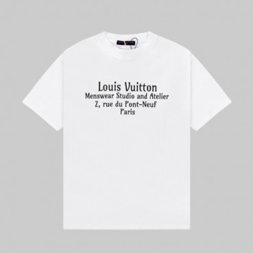 루이비통 남성 화이트 크루넥 반팔티 - Louis vuitton Mens White Short sleeved T