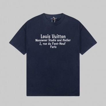 루이비통 남성 네이비 크루넥 반팔티 - Louis vuitton Mens Navy Short sleeved T