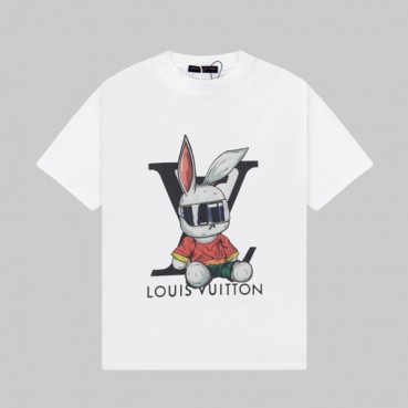 루이비통 남성 화이트 크루넥 반팔티 - Louis vuitton Mens White Short sleeved T