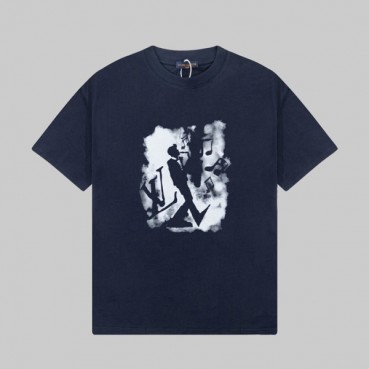 루이비통 남성 네이비 크루넥 반팔티 - Louis vuitton Mens Navy Short sleeved T