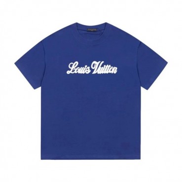 루이비통 남성 블루 크루넥 반팔티 - Louis vuitton Mens Blue Short sleeved T