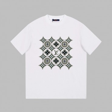 루이비통 남성 화이트 크루넥 반팔티 - Louis vuitton Mens White Tshirts 