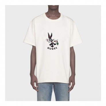 구찌 남/녀 화이트 크루넥 반팔티 - Gucci Unisex White Short sleeved T