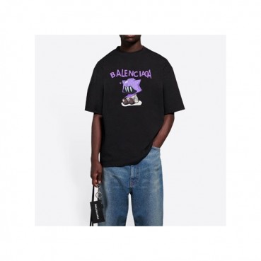 발렌시아가 남성 크루넥 블랙 반팔티 - Balenciaga Mens Black Short sleeved T