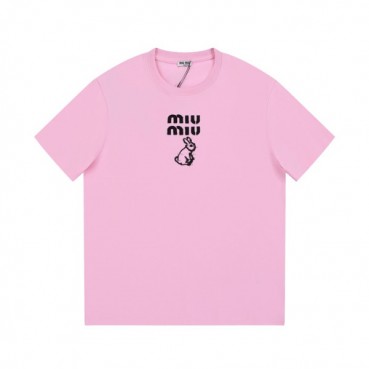 미우미우 여성 크루넥 핑크 반팔티 - Miumiu Ladys Pink short sleeved T