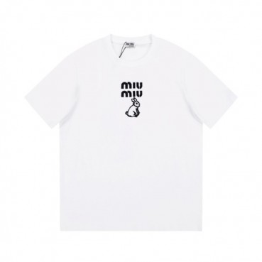 미우미우 여성 크루넥 화이트 반팔티 - Miumiu Ladys White short sleeved T