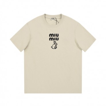 미우미우 여성 크루넥 베이지 반팔티 - Miumiu Ladys Beige short sleeved T