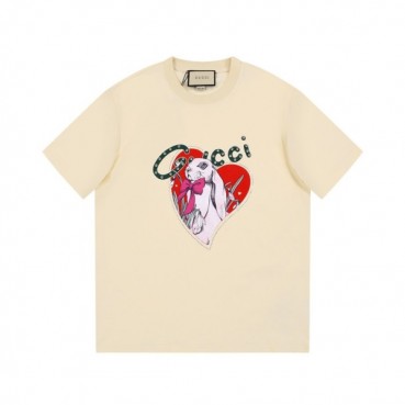 구찌 남/녀 아이보리 크루넥 반팔티 - Gucci Unisex Ivory Tshirts 