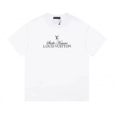 루이비통 남성 화이트 크루넥 반팔티 - Louis vuitton Mens White Tshirts 