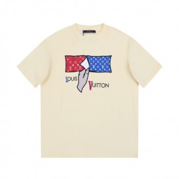 루이비통 남성 아이보리 크루넥 반팔티 - Louis vuitton Mens Ivory Tshirts 