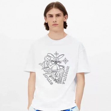 루이비통 남성 화이트 크루넥 반팔티 - Louis vuitton Mens White Tshirts 