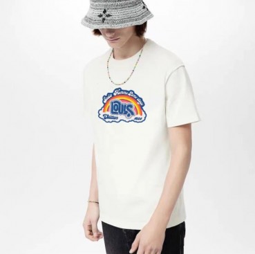 루이비통 남성 화이트 크루넥 반팔티 - Louis vuitton Mens White Tshirts 