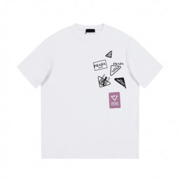 프라다 남성 크루넥 화이트 반팔티 - Prada Mens White Tshirts 