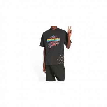 발렌시아가 남성 크루넥 블랙 반팔티 - Mens Black Tshirts 