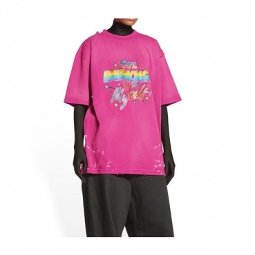 발렌시아가 남성 크루넥 핑크 반팔티 - Mens Pink Tshirts 