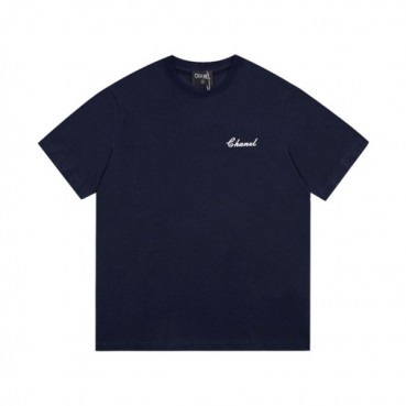 샤넬 남/녀 크루넥 네이비 반팔티 - Unisex Navy Tshirts 