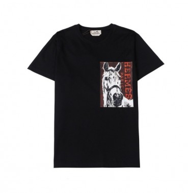 에르메스 남자 블랙 크루넥 반팔티 - Mens Black Tshirts 