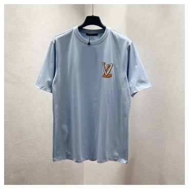 루이비통 남성 블루 크루넥 반팔티 - Mens Blue Tshirts 