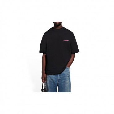발렌시아가 남성 크루넥 블랙 반팔티 - Mens Black Tshirts 
