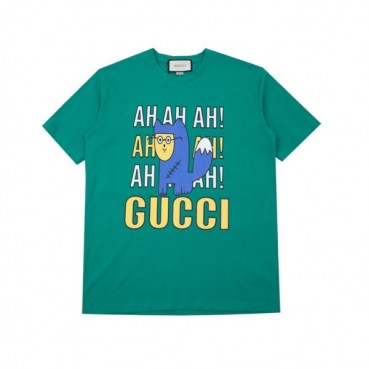 구찌 남/녀 그린 크루넥 반팔티 - Unisex Green Tshirts 