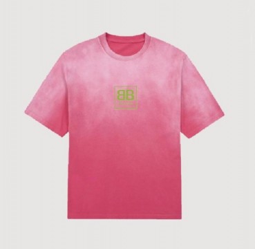 발렌시아가 남성 크루넥 핑크 반팔티 - Mens Pink Tshirts 