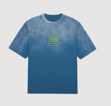 발렌시아가 남성 크루넥 블루 반팔티 - Mens Blue Tshirts 