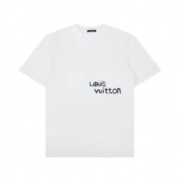 루이비통 남성 화이트 크루넥 반팔티 - Mens White Tshirts 
