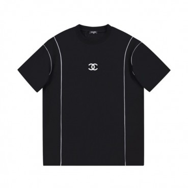 샤넬 남/녀 크루넥 블랙 반팔티 - Unisex Black Tshirts 