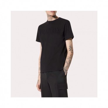 발렌티노 남성 블랙 크루넥 반팔티 - Mens Black Tshirts 
