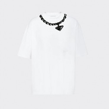 프라다 남성 크루넥 화이트 반팔티 - Mens White Tshirts 