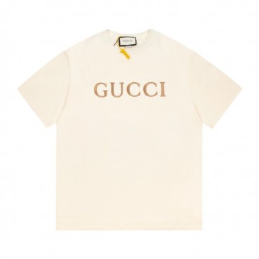 구찌 남/녀 아이보리 크루넥 반팔티 - Unisex Ivory Tshirts 