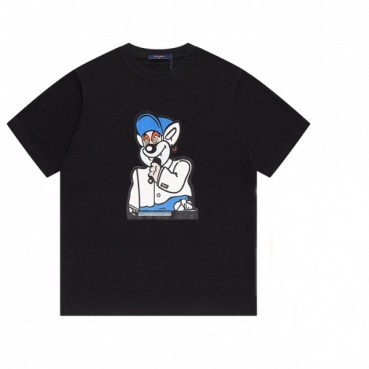 루이비통 남성 블랙 크루넥 반팔티 - Mens Black Tshirts 