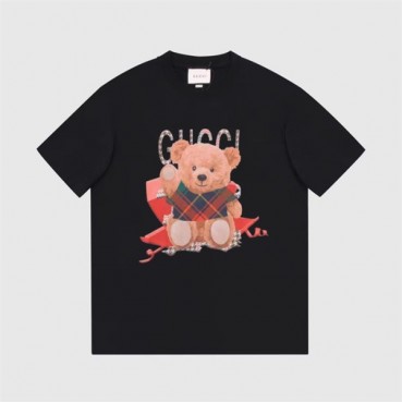 구찌 남/녀 블랙 크루넥 반팔티 - Unisex Black Tshirts 