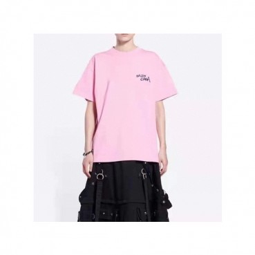발렌시아가 남성 크루넥 핑크 반팔티 - Mens Pink Tshirts 