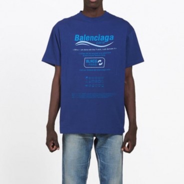 발렌시아가 남성 크루넥 블루 반팔티 - Mens Blue Tshirts 