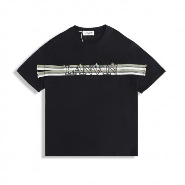랑방 남성 이니셜 블랙 반팔티 - LANVIN Mens Black Tshirts 